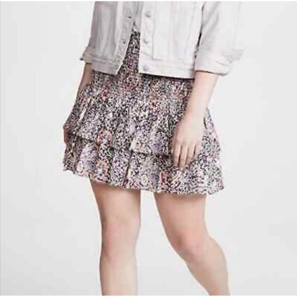 Rebecca Minkoff Frill Floral Print Raffle High Waisted Mini Skirt Size L - Picture 1 of 9